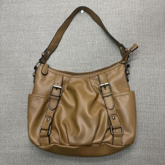 Retro Croft & Barrow slouchy Y2K tan shoulder bag with pockets leather purse - Picture 1 of 7